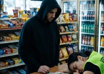 Мужчина с подозрительной внешностью зашел в небольшой магазин среди дня.